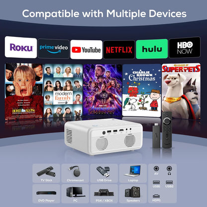 4K Projectors with Wifi and Bluetooth ,Native 1080P Projection,9000 Lumens,With Carry Bag